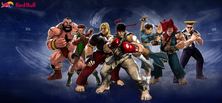 Red Bull Dose mit 30 Jähriges-Street Fighter-Jubiläum Design