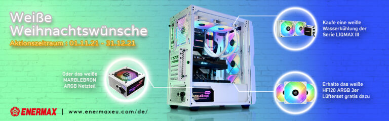 Weiße Weihnachtswünsche von Enermax – Beigabe Aktion