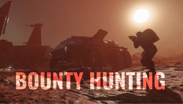 Ein Kopfgeldjäger bereitet sich auf eine Mission vor, um einen gesuchten Verbrecher zu stellen. In Star Citizen ist Bounty Hunting eine spannende und lohnende Aktivität, die Geschick und Taktik erfordert.