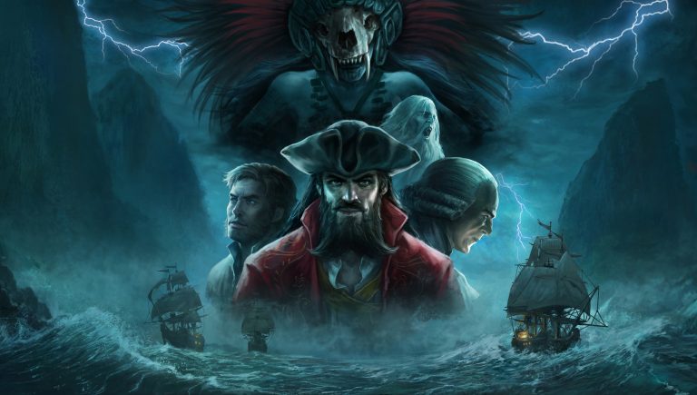 Die düstere und atmosphärische Key Art des Spiels zeigt Captain Flint und seine Crew, während sie sich den Gefahren der Karibik stellen.