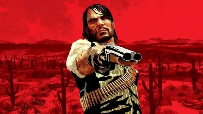 Red Dead Redemption kommt für den PC. Im Bild richtet Antiheld John Marston seine Waffe auf den Bildschirm.