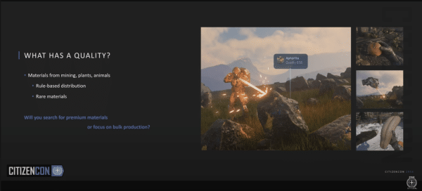 Überblick über Ressourcenqualität in Star Citizen, einschließlich Materialien von Mining, Pflanzen und Tieren.