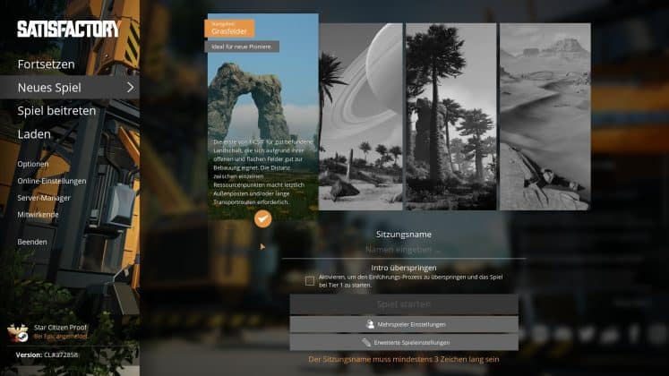 Satisfactorey 1.0 Levelauswahl Graßfelder