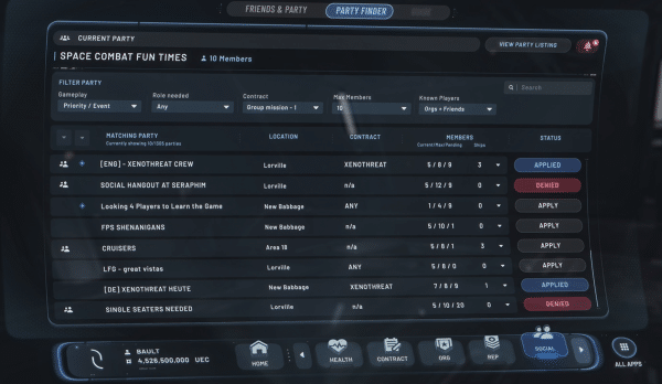 Star Citizen a Social Universe Party Finder
