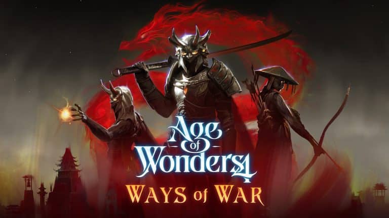 Age of Wonders 4 Ways of War: Vor einem roten Drachen stehen ein Samurai, Assassine und Magier in dämonischer Rüstung.