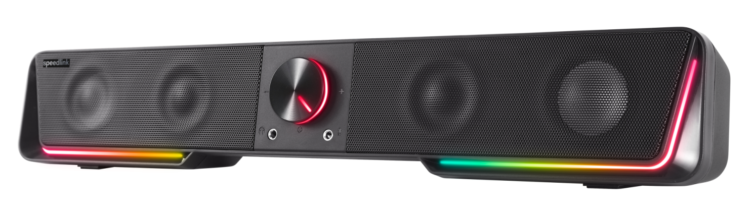 Die Speedlink Gravity RGB Soundbar bietet nicht nur exzellenten Stereo-Sound, sondern auch eine strahlend bunte RGB-Beleuchtung