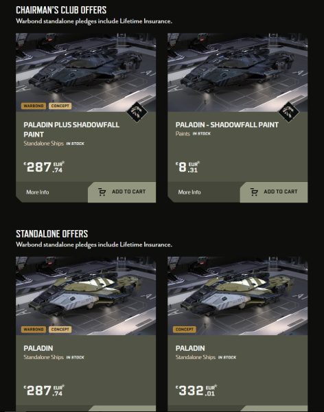 Star Citizen Paladin Preise