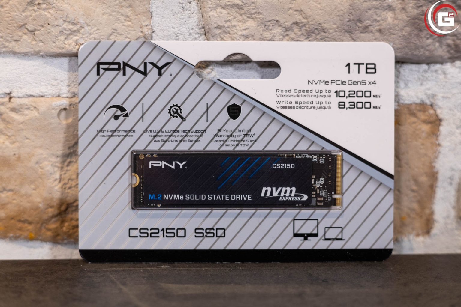 PNY CS2150 SSD M.2 NVMe 2 To - PCIe Gen5, Vitesses 10200/8500 Mo/s - 7