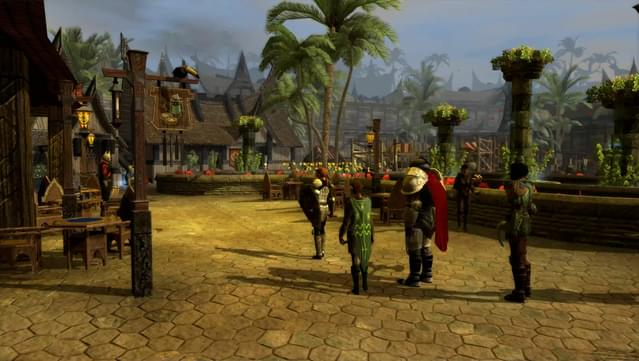 Gruppe aus Neverwinter Nights 2 in einer Hafenstadt