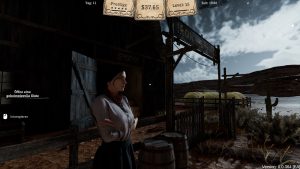 Eine Händlerin steht vor einer Scheune mit verschränkten Armen, die aber nach innen gehe.