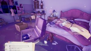 Ein unordentliches violettes Zimmer