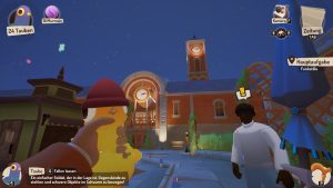 Eine Taube mit einer Mütze darauf wird in der Hand gehalten.