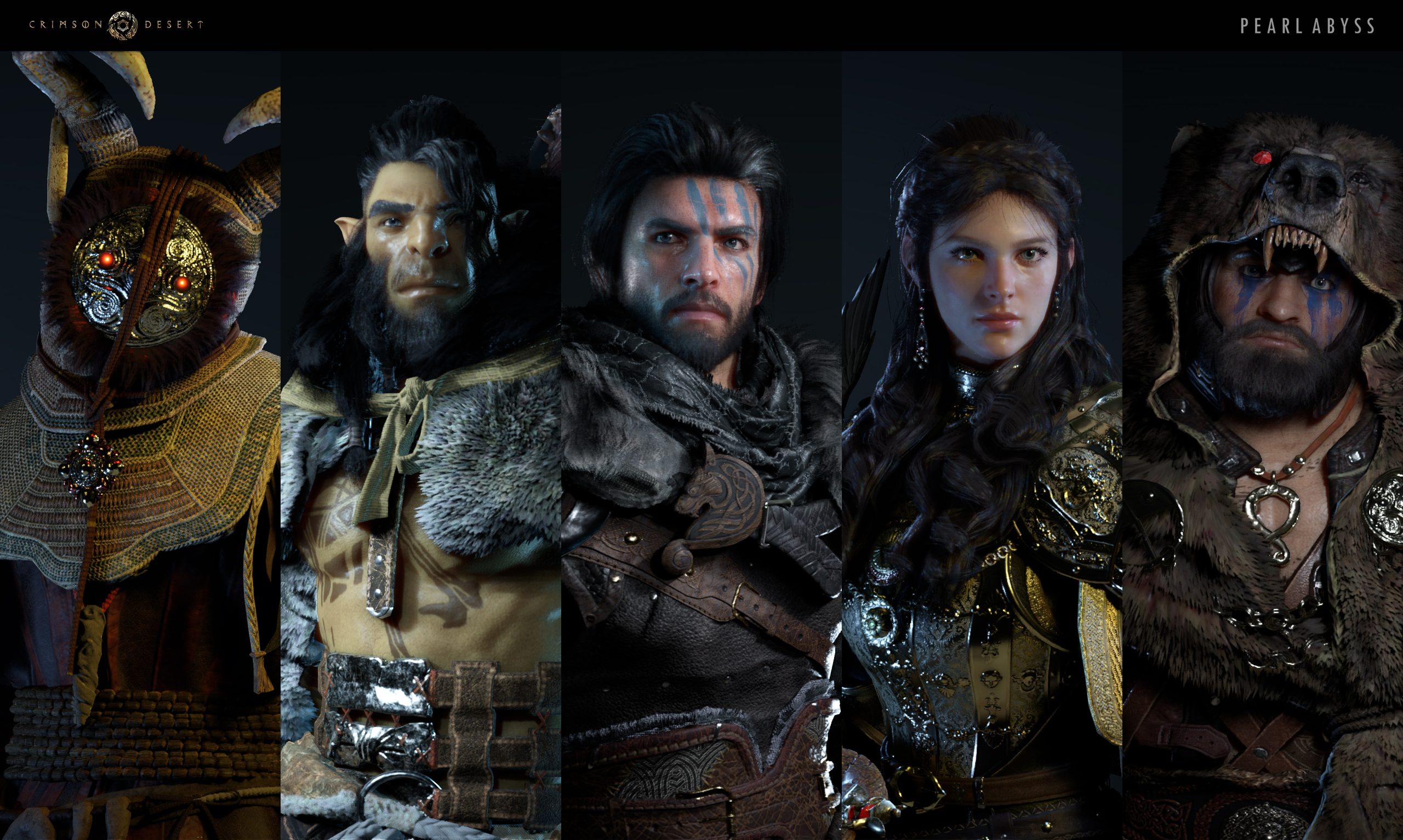 Verschieden Charaktere aus dem Spiel Crimson Desert